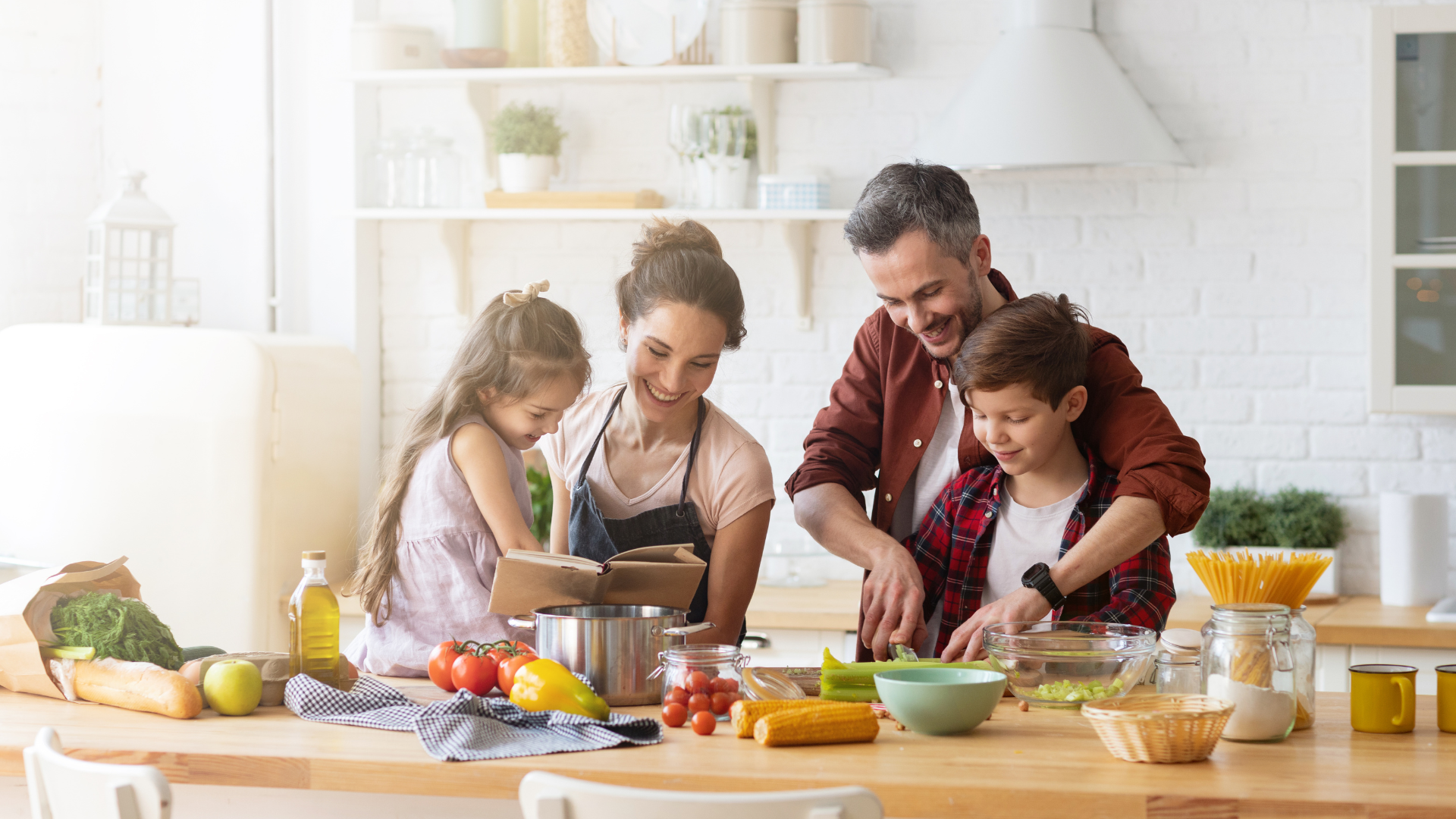 Family at home cooking